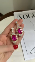 گوشواره طرح جواهر سرخابی - تصویر 3